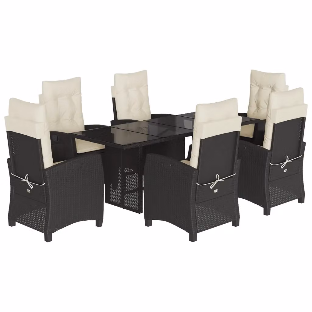 vidaXL Set da Pranzo da Giardino 7 pz in Polyrattan Nero con Piano in Vetro – 2