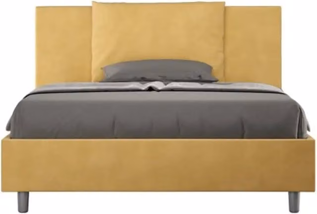 Letto matrimoniale francese con rete imbottito 140x190 microfibra ocra Antea