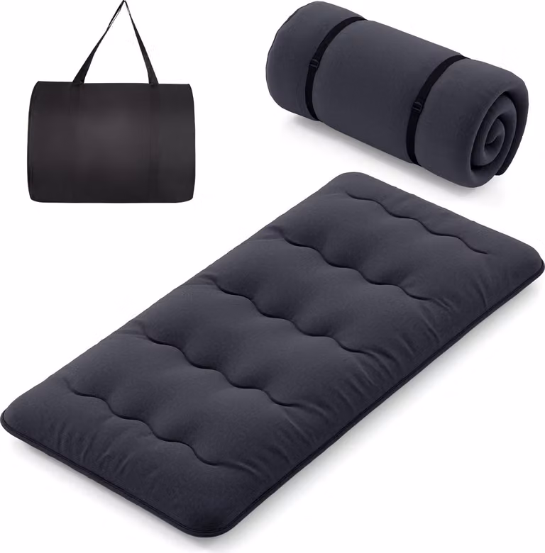 COSTWAY Materasso futon giapponese, materassino tatami, materassino da pavimento, materassino pieghevole con copertura lavabile e borsa per il trasporto, materassino per dormire 90 x 200 cm nero