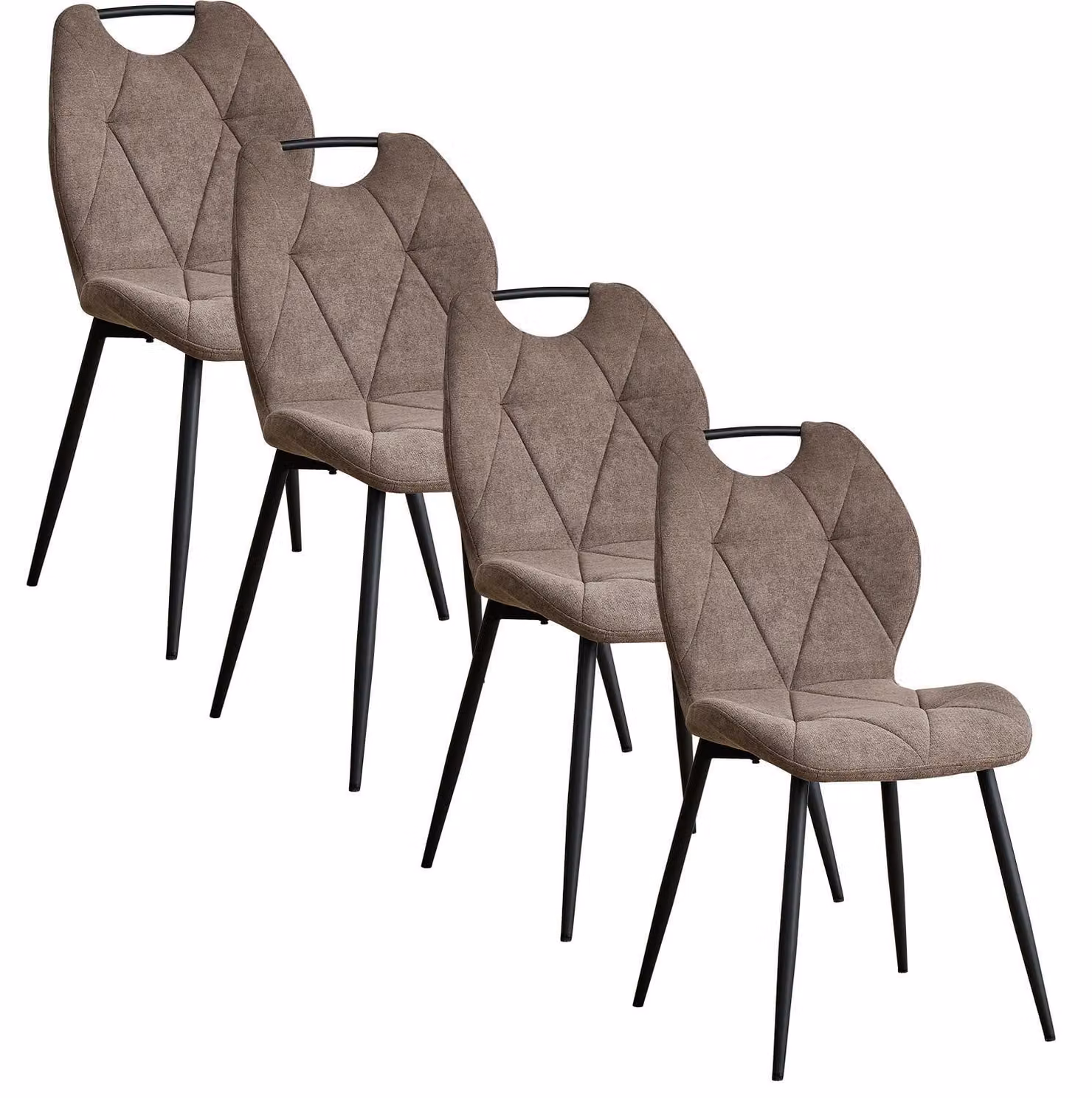 Set di sedie da pranzo - Set da 4 sedie - Imbottite con rivestimento in tessuto - Gambe in metallo - Senza braccioli - Per cucina e soggiorno - Da montare - Marrone cioccolato