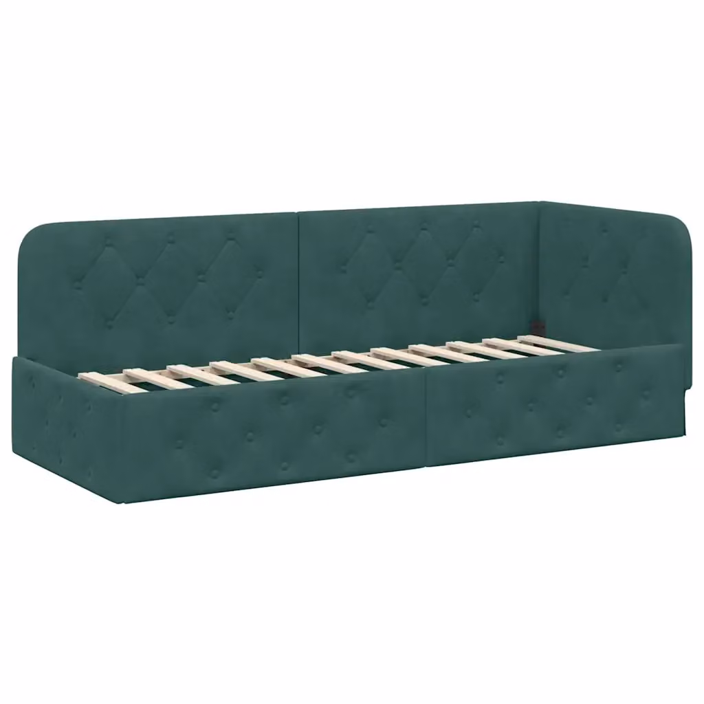 Cornice del letto ad angolo asimmetrica vidaXL in velluto verde, L: 80 cm, P: 200 cm, H: 72 cm – 2