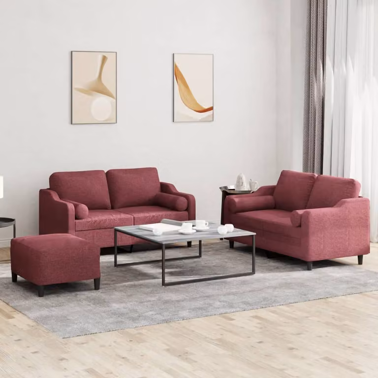 Maison Exclusive - Set divano 3 pezzi con cuscini in tessuto bordeaux