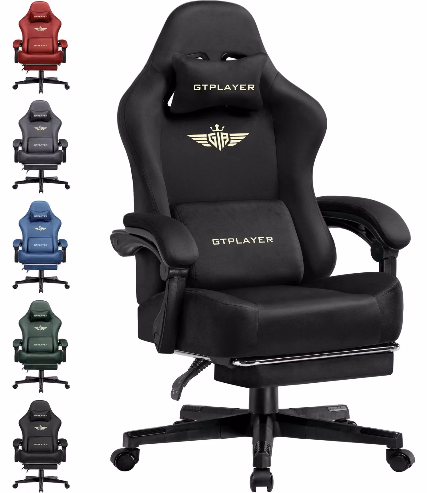 Sedia da ufficio / Sedia da gaming - GT829 Sedia girevole - Ergonomica - Regolabile in altezza - Rivestimento imbottito in tessuto - Struttura in metallo - Braccioli e rotelle - Nero