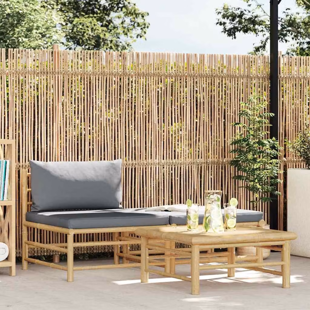 Maison Exclusive - Set da giardino a 3 pezzi con cuscini grigio scuro in bambù
