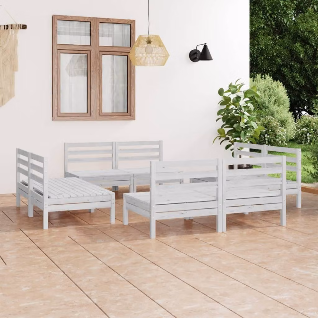 The Living Store Set salotto da giardino 8 pezzi in legno di pino massiccio bianco