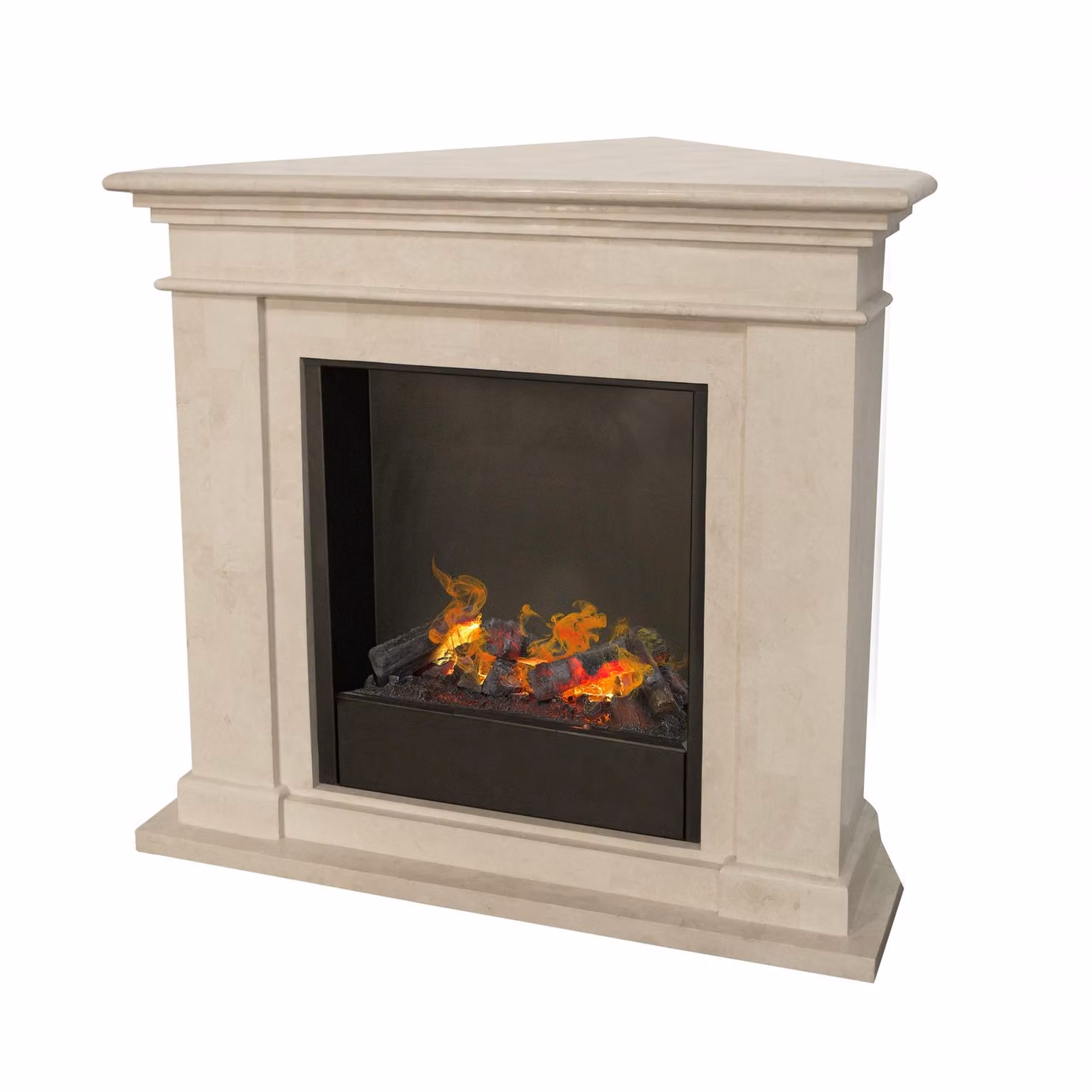Caminetto a vapore acqueo Xaralyn - Kos-Corner EC6 - pietra naturale bianca - con telecomando - caminetto elettrico Opti-Myst - caminetto da incasso incluso - caminetto decorativo - caminetto ad angolo