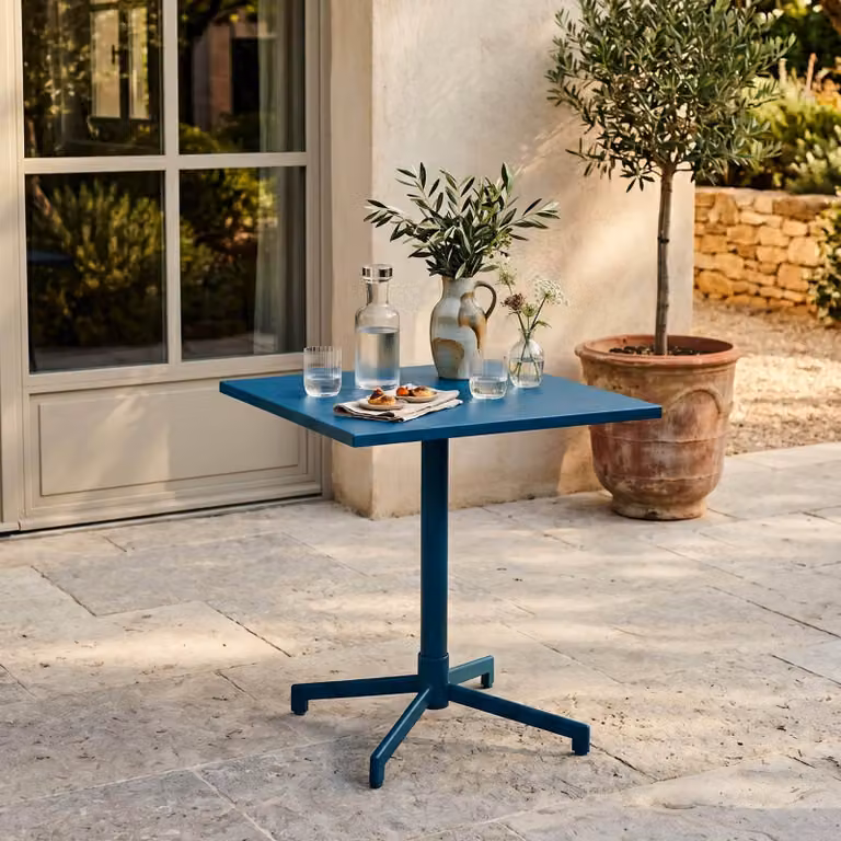 Tavolo da giardino bistrot quadrato con piano pieghevole blu Pacifico - Oviala Palavas
