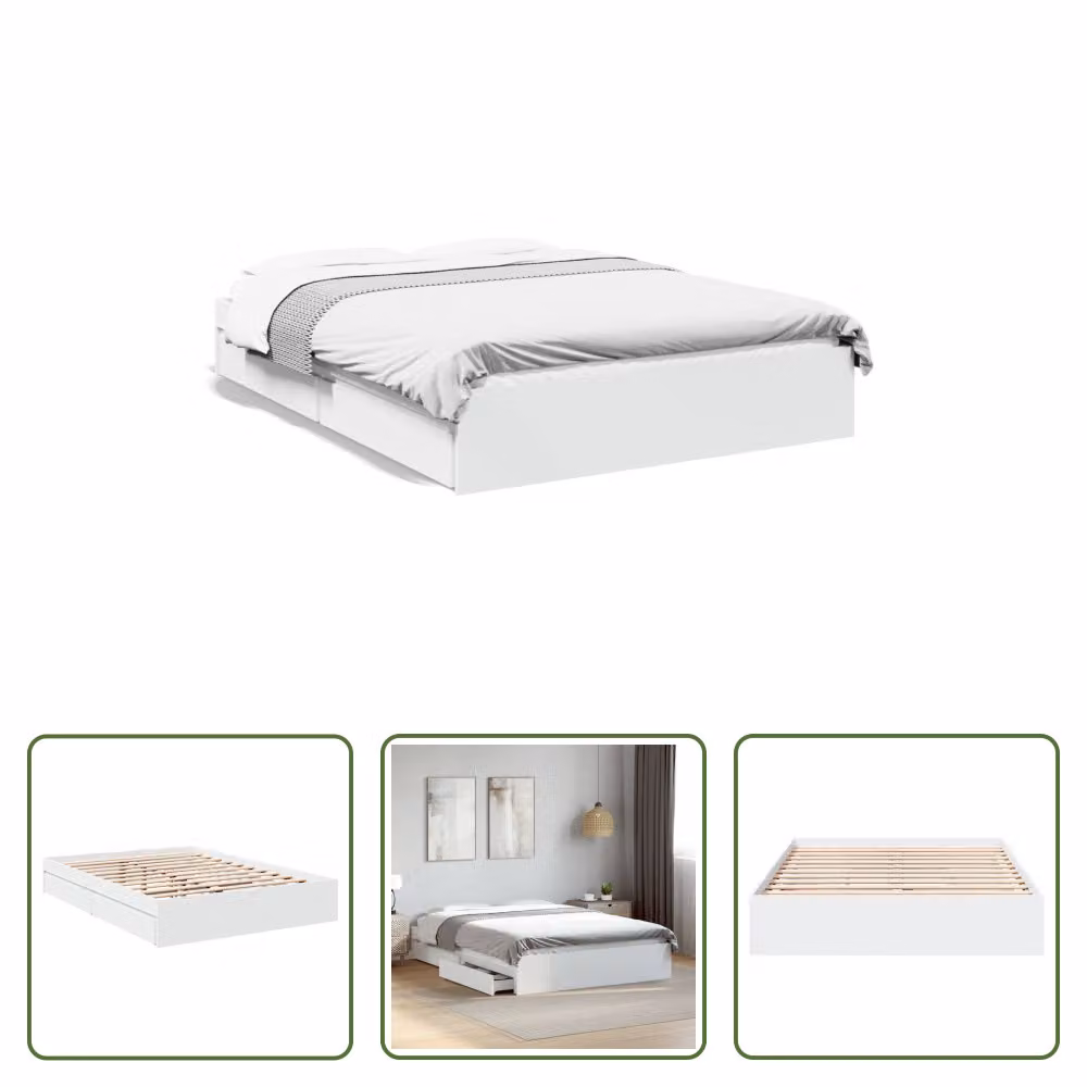 The Living Store Giroletto con cassetti bianco 140x190 cm in materiale ligneo