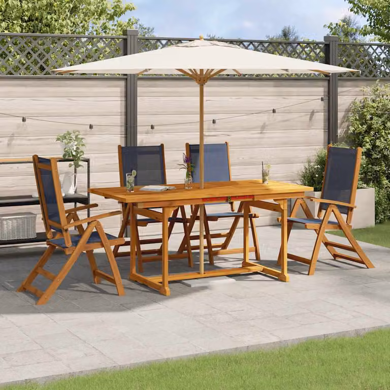 Set Pranzo da Giardino vidaXL in Legno di Acacia e Textilene, 5 Pezzi, Marrone e Blu
