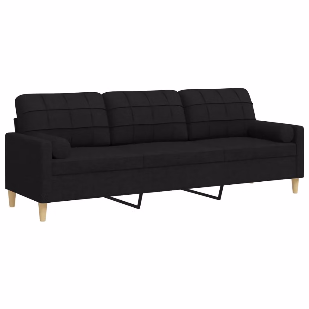 Divano a 3 posti moderno vidaXL in tessuto nero con cuscini e coperture rimovibili L: 226 cm, P: 80 cm, H: 77 cm – 2