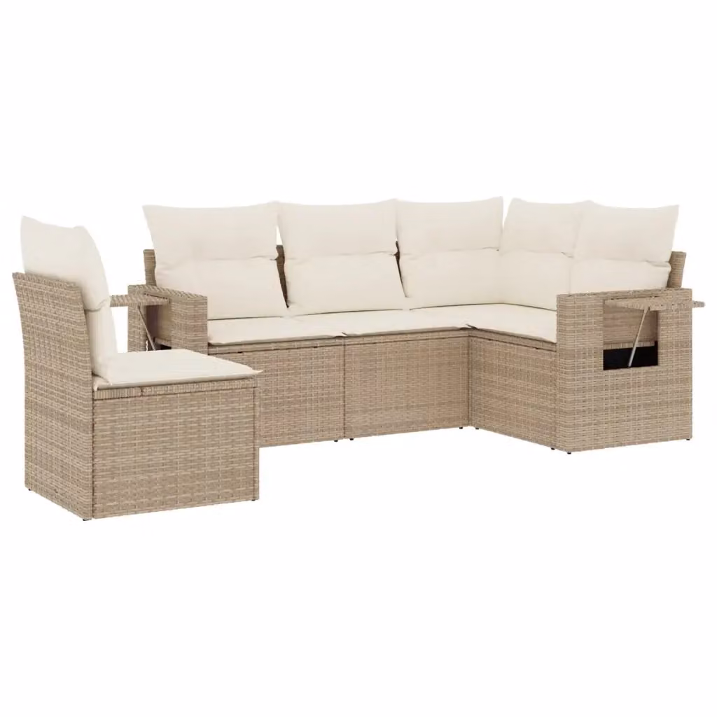 vidaXL Set Divano da Giardino 5 pz a L in Polyrattan Beige con Cuscini e Tavolino – 2