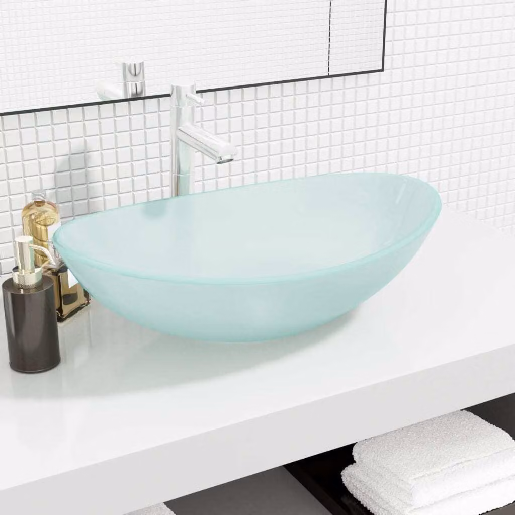 The Living Store Lavabo in vetro temperato 54,5x35x15,5 cm Opaco