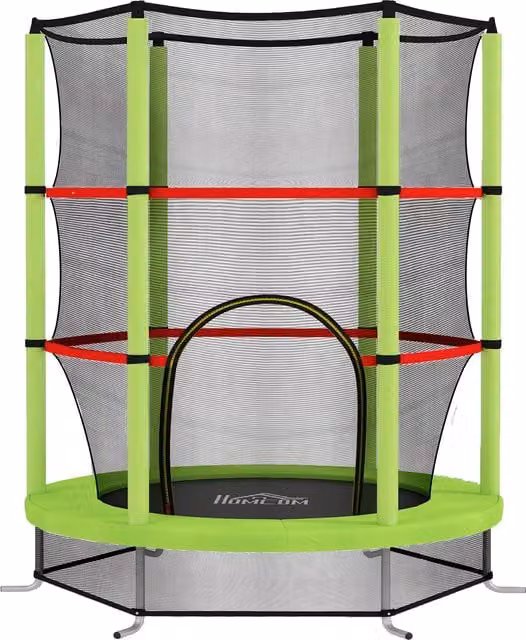HOMCOM Tappeto Elastico per Bambini con Rete di Protezione, 6 Colonne e 3 Ingressi, L: 190 cm, P: 140 cm, Colore Verde e Nero