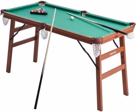 VEVOR Tavolo da Biliardo Pieghevole Marrone con Panno Verde, Set Completo per Intrattenimento con Stecche, Palle e Accessori, L: 140 cm