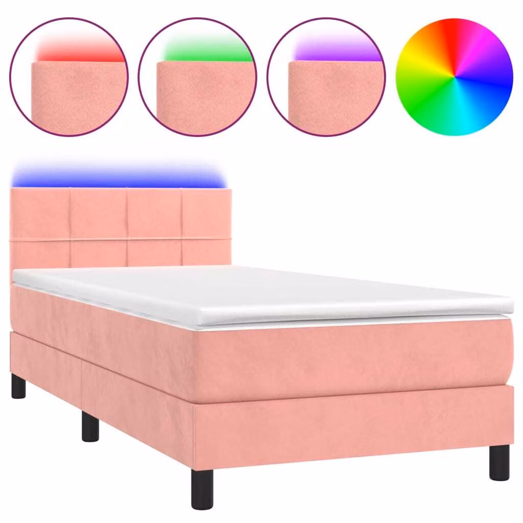 Letto a Molle con Materasso e LED Rosa 80x200 cm in Velluto