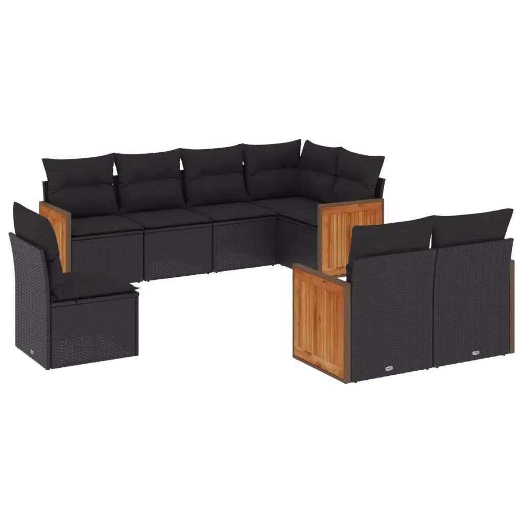 Set di divani da giardino vidaXL a forma di L in polyrattan nero con 8 cuscini imbottiti e coperture rimovibili – 2