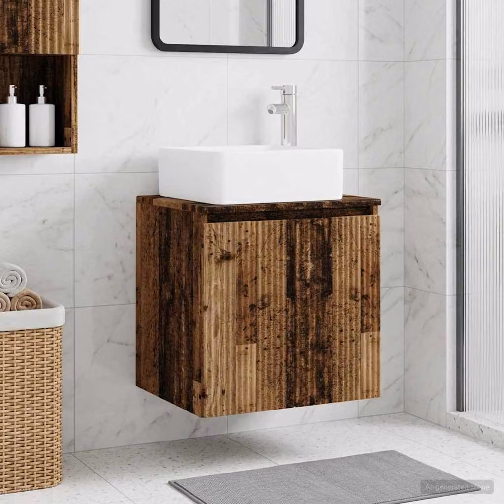 Mobile Lavabo da Parete vidaXL in Legno Antico Marrone con Ante a Battente L: 49,5 cm, P: 41 cm, H: 63 cm