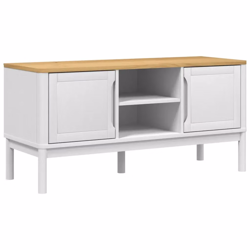 Mobile TV moderno vidaXL in legno massello di pino bianco L/P/H: 114 x 43 x 55 cm – 2