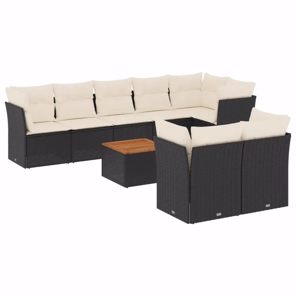 vidaXL Set Divani da Giardino 9 pz a Forma a L con Cuscini e Tavolino da Caffè Nero in Polyrattan e Acciaio – 2