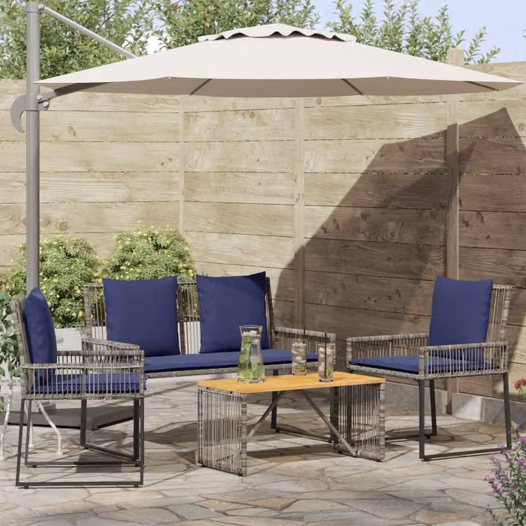 Maison Exclusive - Set di mobili da giardino, 9 pezzi, grigio e blu navy, in rattan sintetico