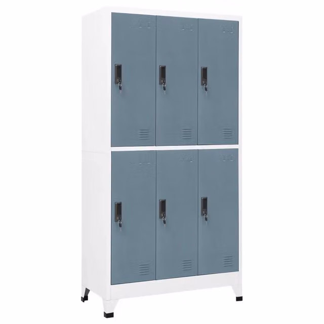 Armadietto moderno HELLOSHOP26 in metallo grigio opaco con ante a battente e serratura, L: 90 cm, P: 45 cm, H: 180 cm