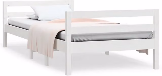 Letto singolo per adulti in legno massello di pino bianco laccato L/P/H: 195.5 x 90 x 52.5 cm