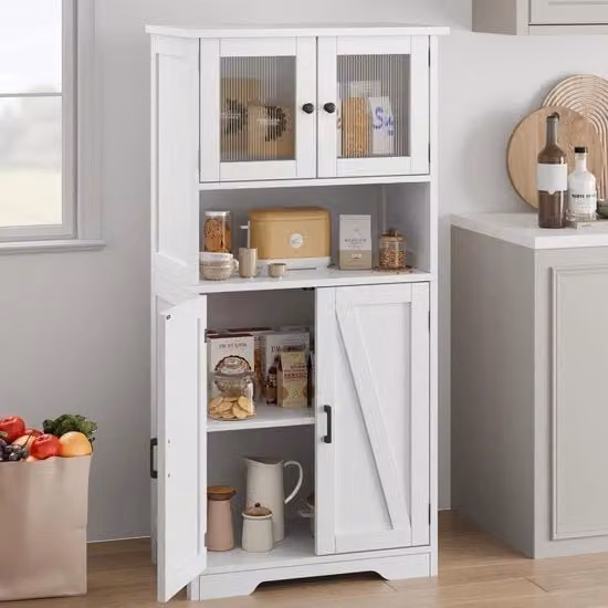 Cassettone alto - Cassettone cucina con mensola regolabile - 4 porte vetrata per cucina - bagno - soggiorno cassettone per bagno alto
