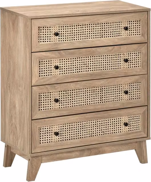 Cassettiera a 4 cassetti 80 x 35 x 95 cm antiribaltamento portaoggetti carico 40 kg stile scandinavo design essenziale in MDF naturale 21_0001535