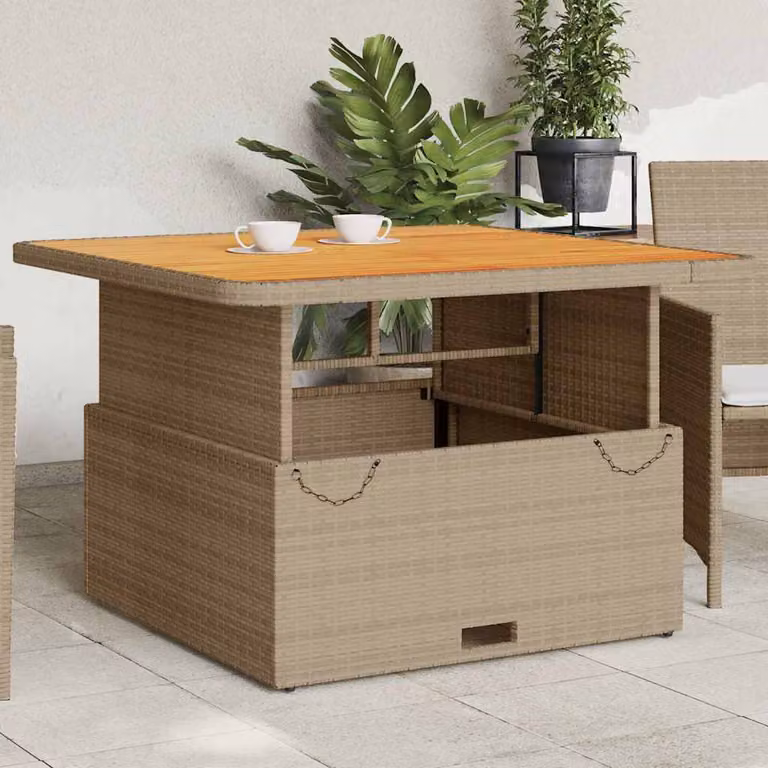 vidaXL Tavolo da Giardino Quadrato in Polyrattan e Legno di Acacia Beige e Marrone L: 110 cm, P: 110 cm, H: 71 cm