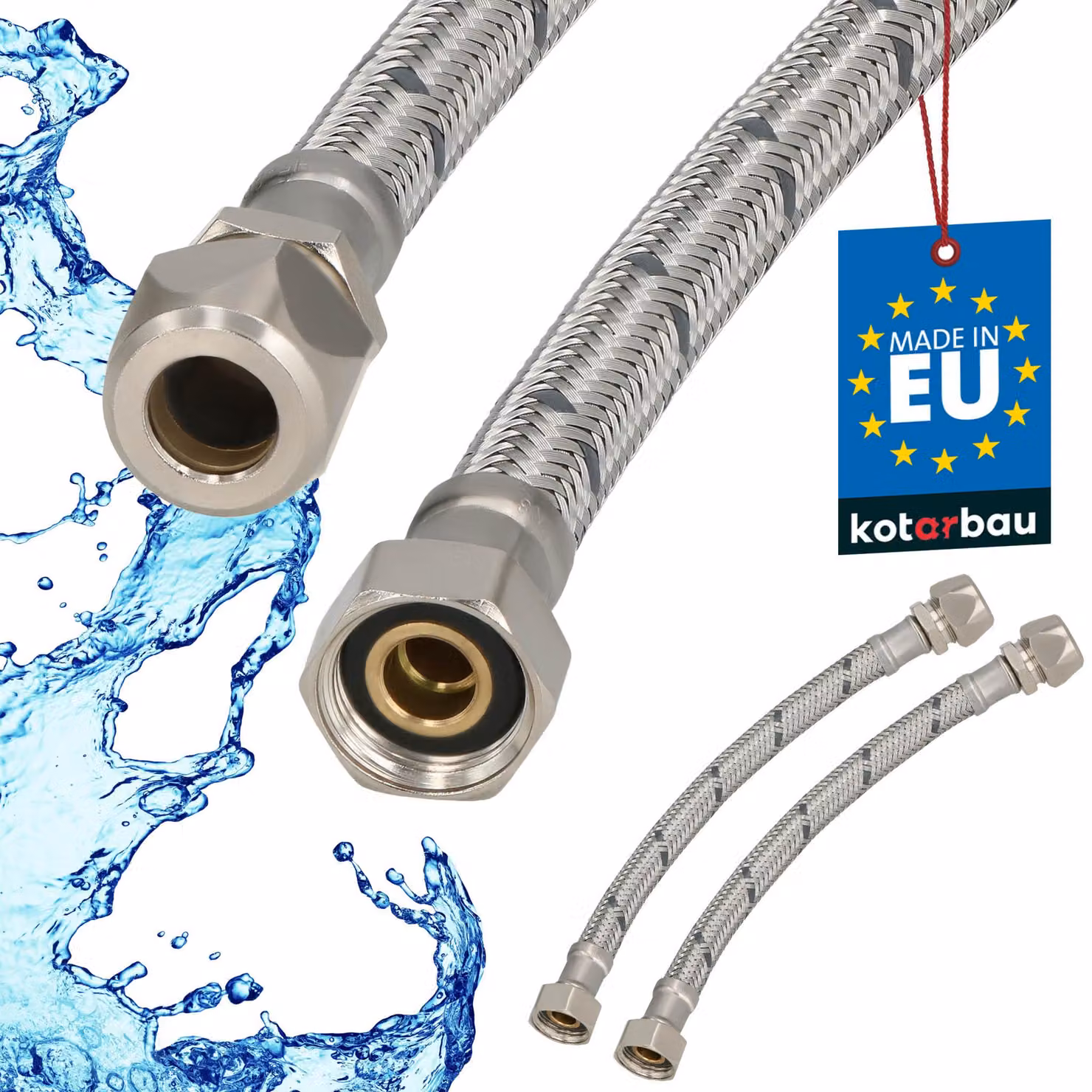 KOTARBAU® 2 Pezzi Tubo Flessibile per Rubinetto 3/8“ x 3/8“ Tubo di Raccordo 20 cm Dado Girevole x Raccordo a Pressare Acciaio Inox