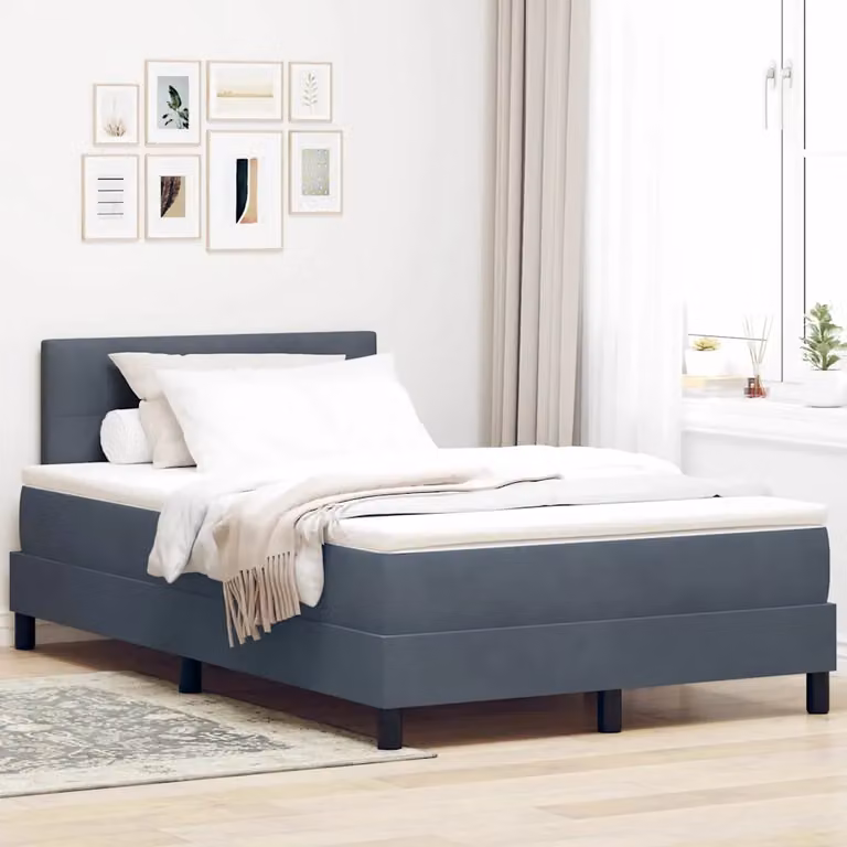 Letto a molle con testiera vidaXL in velluto grigio, L/P/H: 120 x 200 x 123 cm