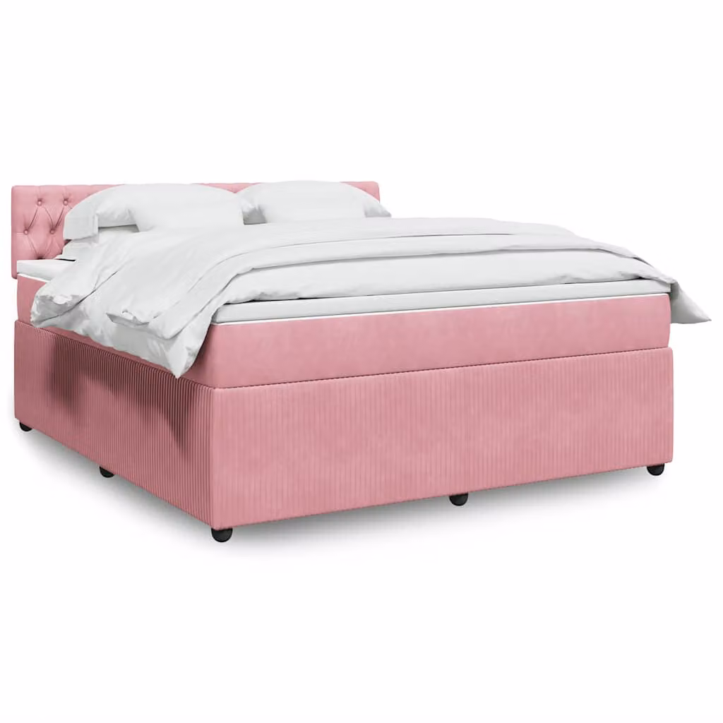vidaXL Giroletto a Molle con Materasso Ibrido in Velluto Rosa e Bianco L/P: 180 x 200 cm