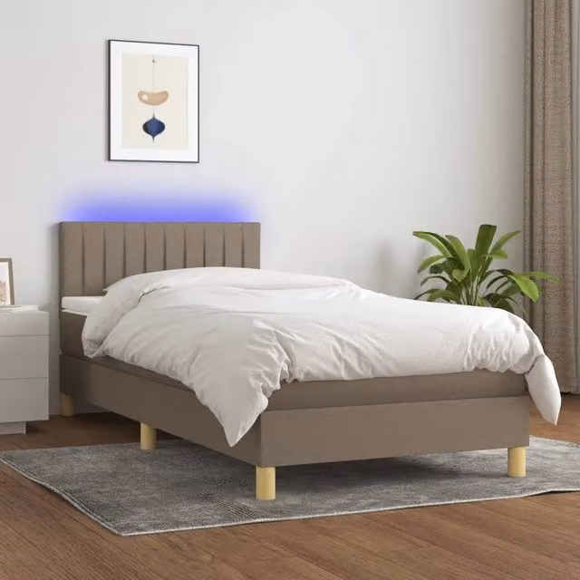 Letto a molle con materasso vidaXL con illuminazione LED e porta USB in tessuto, L/P/H: 90 x 190 cm