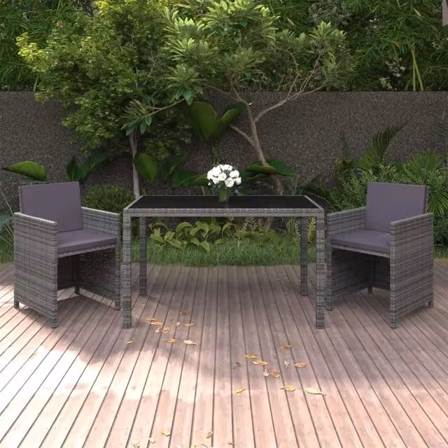 Set da Pranzo da Giardino 3 pz con Cuscini Polyrattan Grigio 3095490