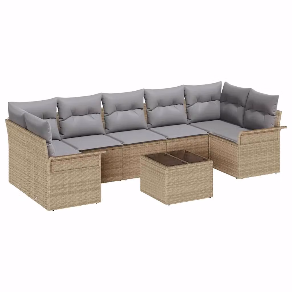 vidaXL Set Divano da Giardino Moderno a L con Tavolino in Vetro, 8 Pezzi, Beige e Grigio – 2
