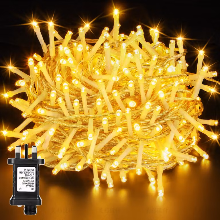 Catena luminosa con 1000 LED, lunghezza 50 metri, luce bianco caldo, 8 modalità, grado di protezione IP44, adatta per interni ed esterni