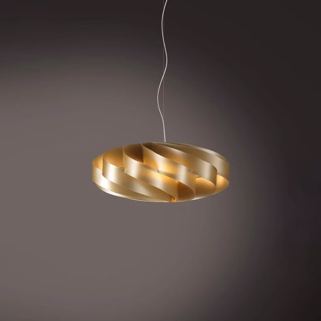 Lampada a sospensione moderna Linea Zero Flat Polilux New Gold e metallo cromo, diametro: 50 cm, attacco E27 – 2