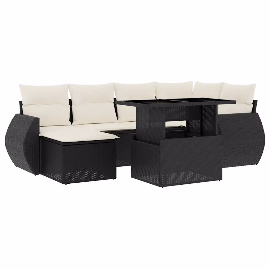 Set Divano da Giardino a L vidaXL con 7 Pezzi, Polyrattan Nero e Cuscini Imbottiti con Rivestimenti Rimovibili – 2