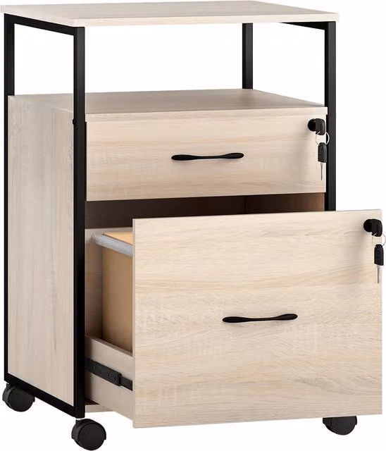 Cassettiera per Scrivania Aosom Italy con 2 Cassetti e Ruote in Legno, Colore Marrone e Beige, L/P/H: 44 x 40 x 66,5 cm