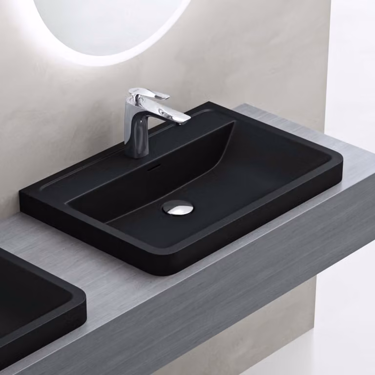 doporro Lavabo da Appoggio, Lavandino Bagno 90x48x14,5cm, Lavabo da Minerale Fuso Colossum08, Nero opaco