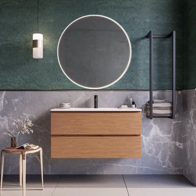 Mobile bagno sospeso 80cm rovere cartagena specchio armony, selezione accessori specchio led retroilluminato