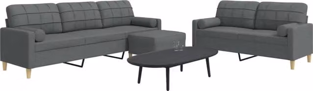 Set Divani 3 pz con Poggiapiedi e Cuscini Grigio Scuro Tessuto 3278344