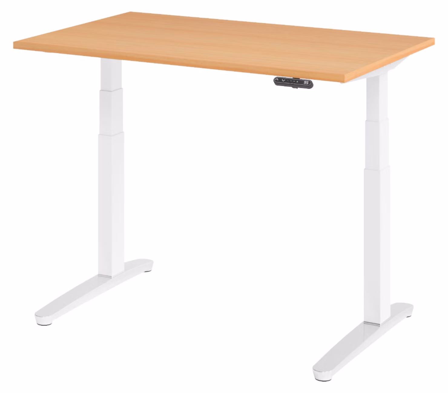 Scrivania elettrica bümö XBHM - Decorazione: faggio, dimensioni: 120 x 80 cm, telaio: bianco/alluminio lucido
