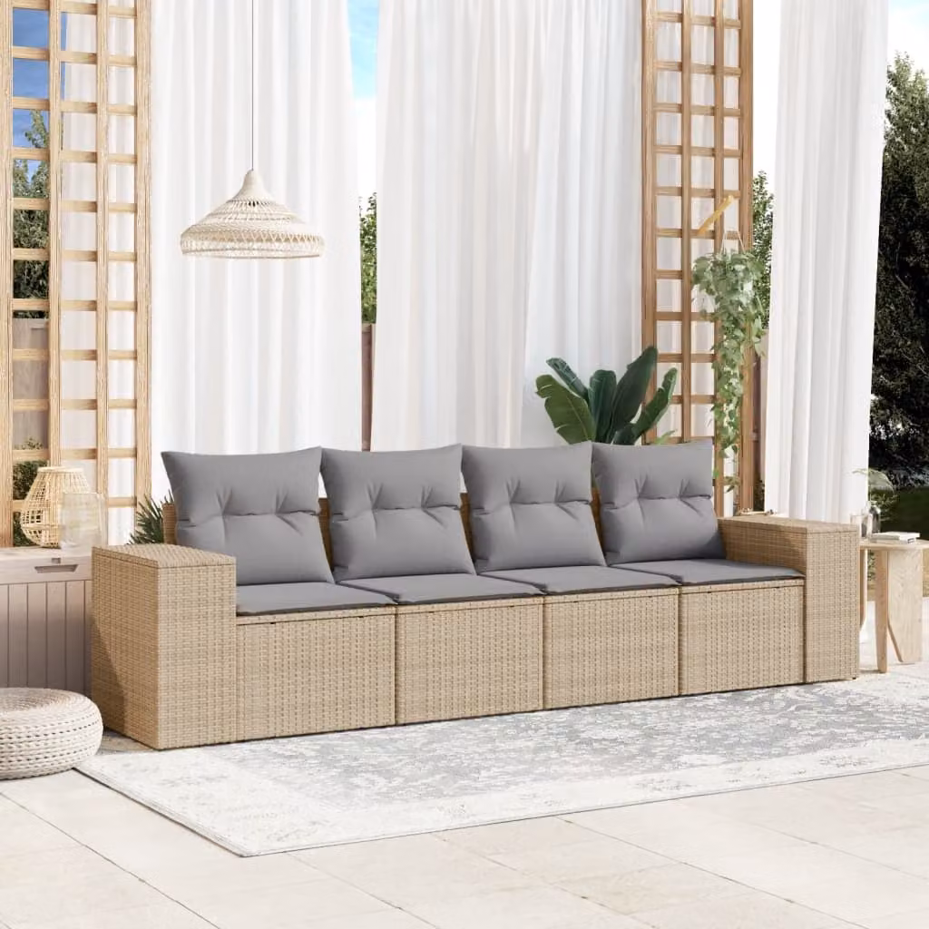 vidaXL Set Divano da Giardino 4 pz con Cuscini Beige e Grigio in Polyrattan e Metallo