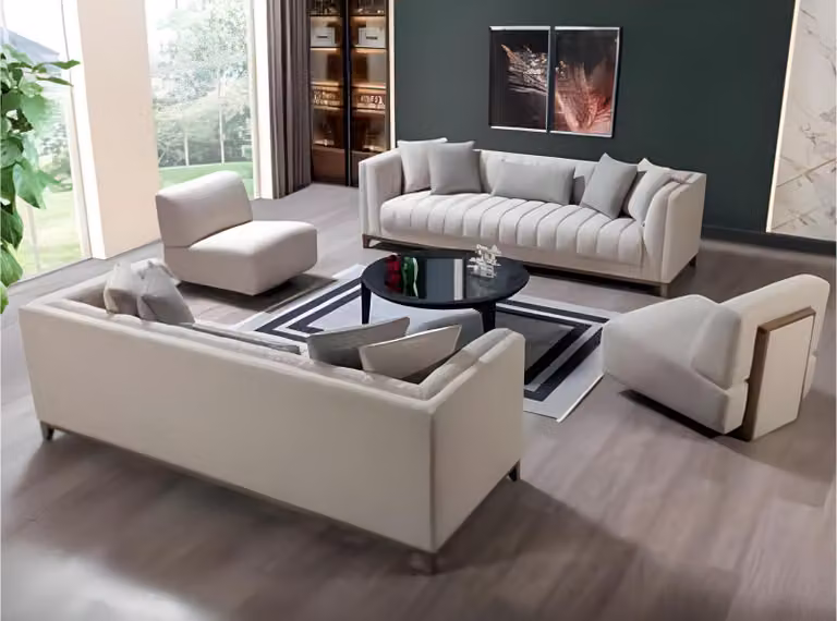 Sofagarnitur Sofa Sofas 3+3+1+1 Sitzer Sessel Stoff Holz Couchen Wohnlandschaft