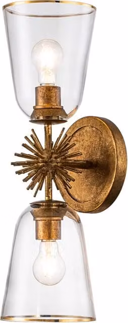 Applique Art Déco oro doppia vetro trasparente 2xE27