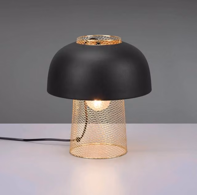 LÚZETE Lampada da tavolo Portobello in metallo nera con paralume a cupola e attacco E27