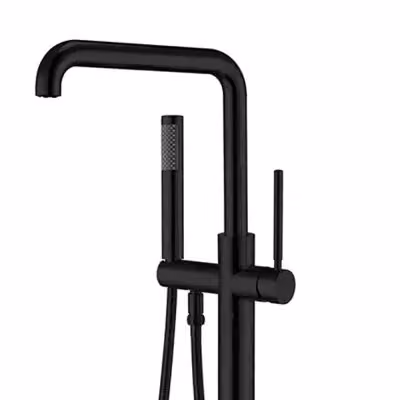 Miscelatore per vasca freestanding a pavimento INBAGNO nero opaco con leva singola e set doccia in ottone – 2