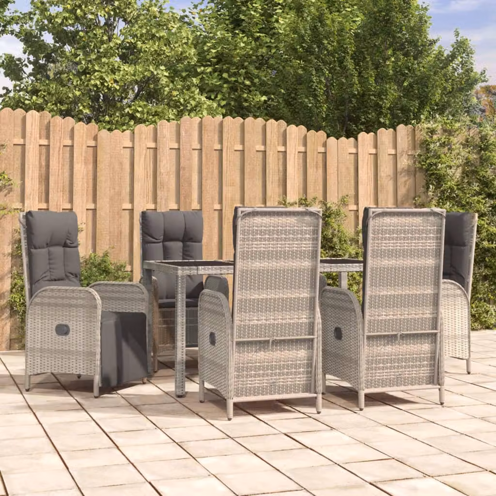 Set da pranzo da giardino vidaXL in polyrattan e legno di acacia grigio con 7 pezzi e cuscini