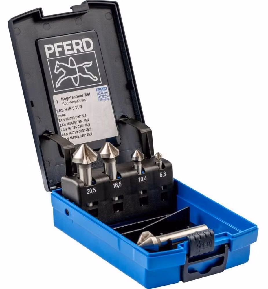 Set di punte da trapano a tazza HSS, 5 pezzi, diametro 6,3-25,0 mm, per l'incassaggio di viti a 90°